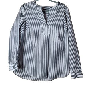 Talbots Striped Tunic V-Neck Pullover Blouse Non-Iron Cotton Blend Size …